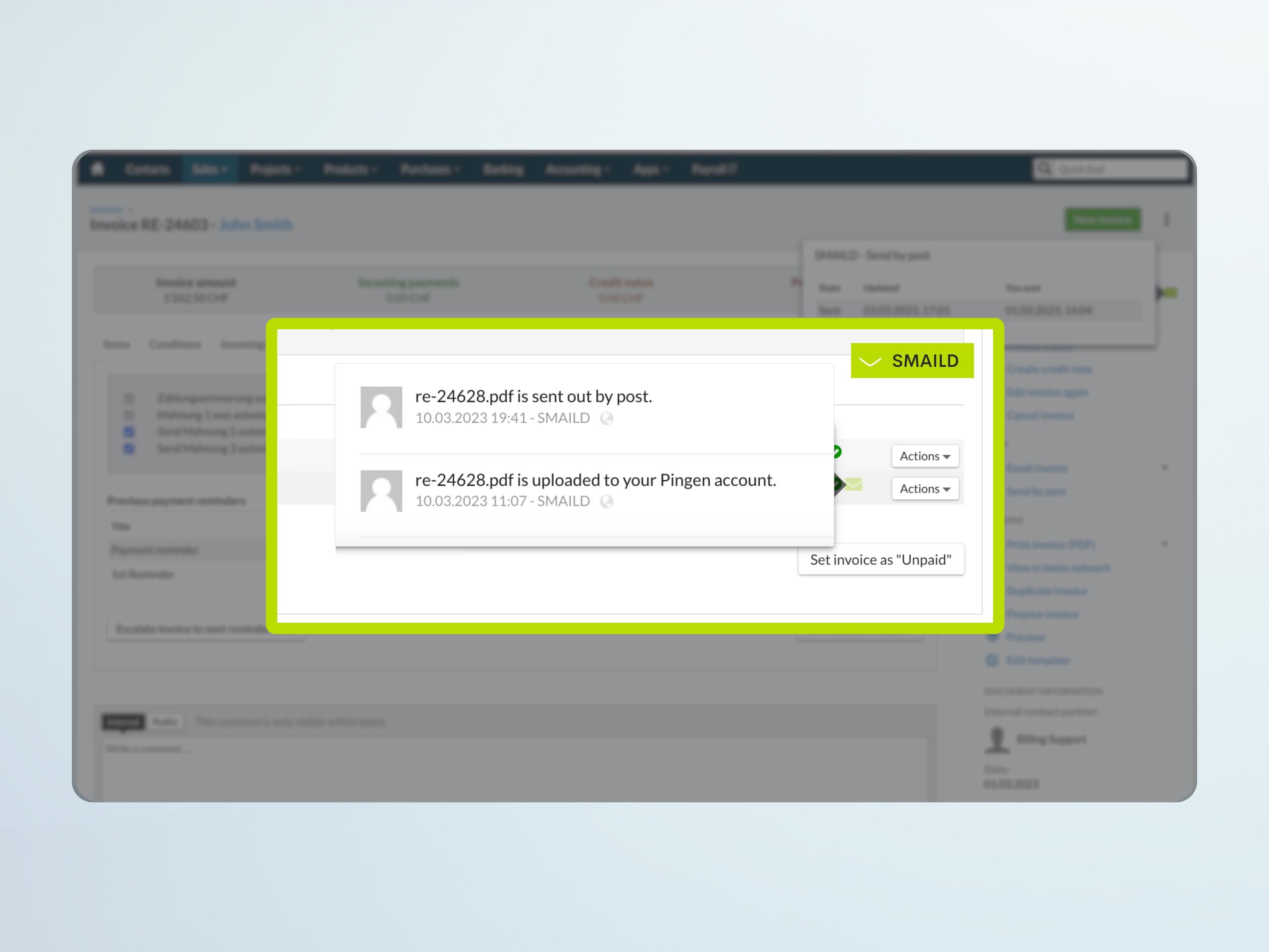 Letter status & audit trail directly in bexio